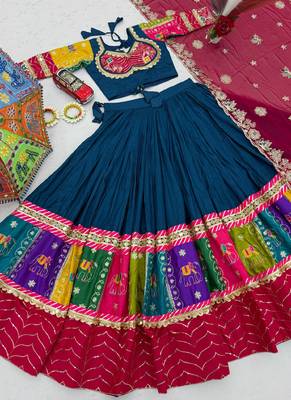 Teal Pure Cotton Navratri Lehenga Choli 3