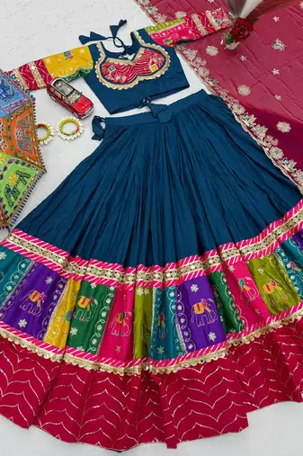 Teal Pure Cotton Navratri Lehenga Choli