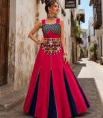 Gajri & Neavy-Blue Fancy Kali Work With Gota Patti Navratri Lehenga Sets