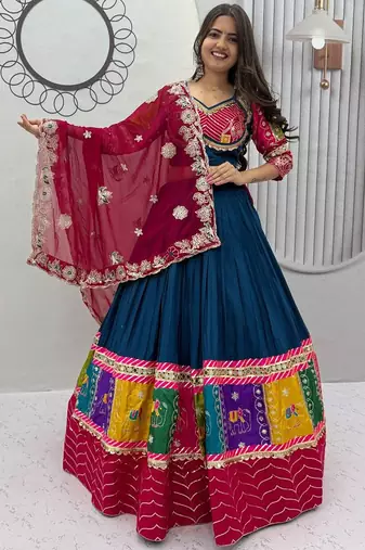 Teal Pure Cotton Navratri Lehenga Choli
