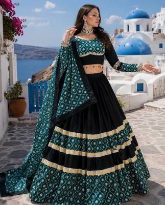 Pure Rayon Cotton Lehenga Blouse With Sequence Work Dupatta 1