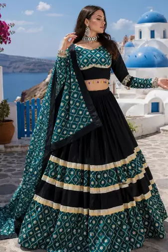 Pure Rayon Cotton Lehenga Blouse With Sequence Work Dupatta
