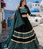Pure Rayon Cotton Lehenga Blouse With Sequence Work Dupatta