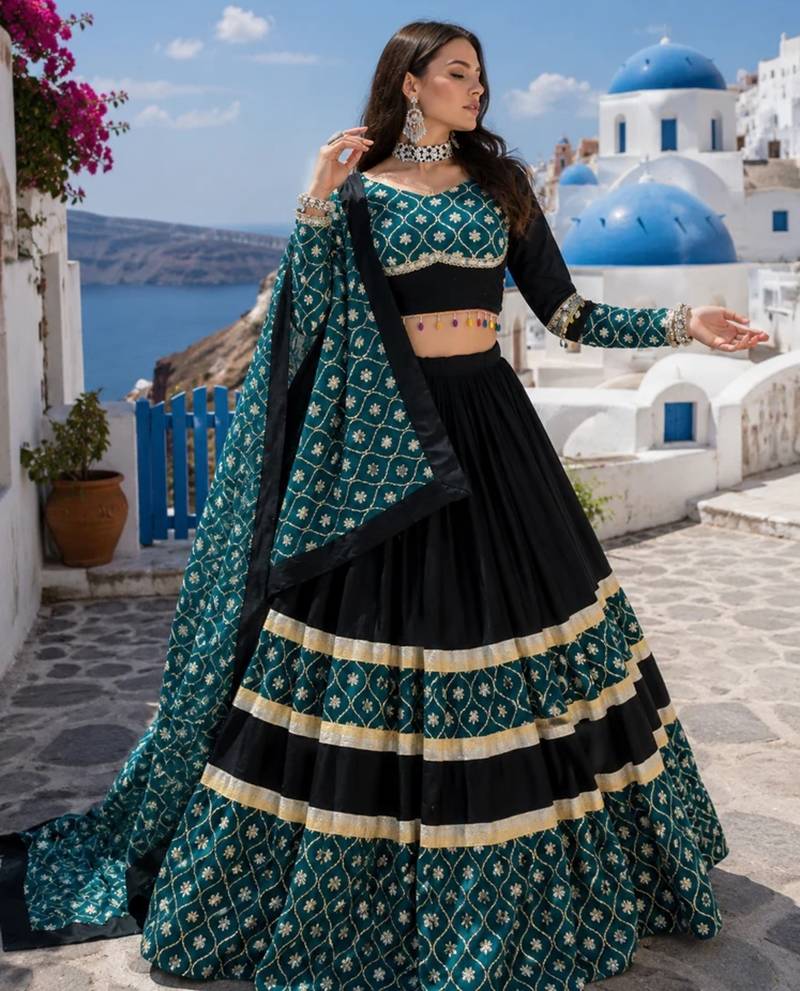 Pure Rayon Cotton Lehenga Blouse With Sequence Work Dupatta