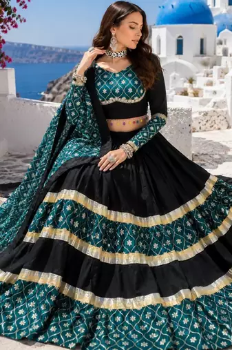 Pure Rayon Cotton Lehenga Blouse With Sequence Work Dupatta