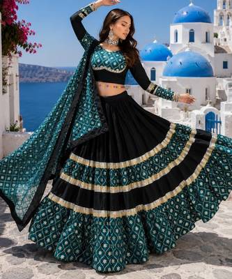 Pure Rayon Cotton Lehenga Blouse With Sequence Work Dupatta 3