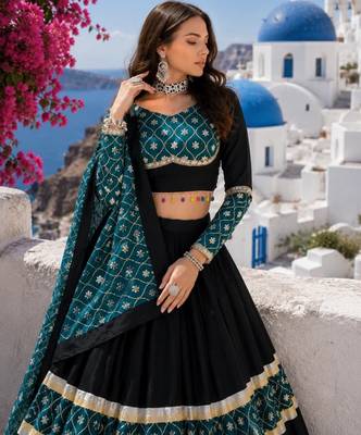 Pure Rayon Cotton Lehenga Blouse With Sequence Work Dupatta 4