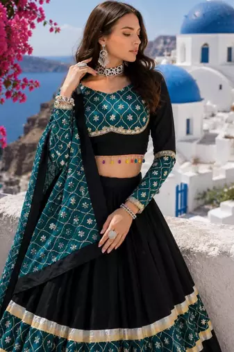 Pure Rayon Cotton Lehenga Blouse With Sequence Work Dupatta