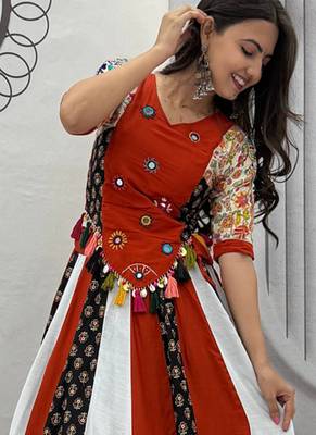 Orange Pure Cotton Navratri Lehenga Choli 4