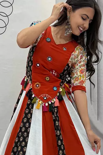 Orange Pure Cotton Navratri Lehenga Choli