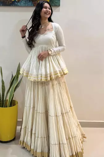 White Pure Cotton Navratri Lehenga Choli