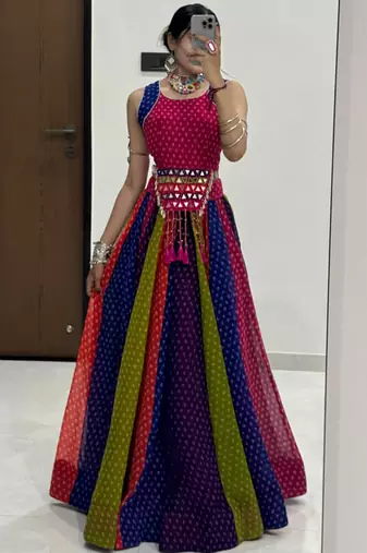 Multicolor Georgette Cotton Navratri Lehenga Choli