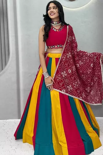 Multicolor Pure Cotton Navratri Lehenga Choli