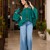Teal green garba glam mirror work cape top