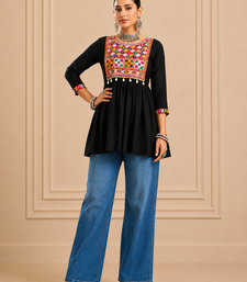 Black gamthi mirror work rayon kediya top