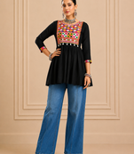 Black gamthi mirror work rayon kediya top