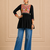 Black gamthi mirror work rayon kediya top