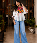 White garba glam mirror work cape top