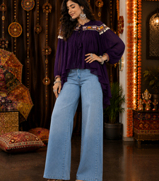 Purple garba glam mirror work cape top