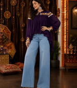 Purple garba glam mirror work cape top