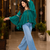 Teal green garba glam mirror work cape top