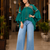 Teal green garba glam mirror work cape top