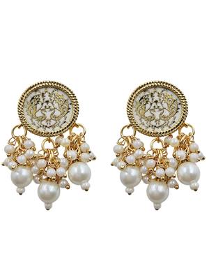Gold-plated pearl beaded kundan style jewellery set with necklace & earrings 3