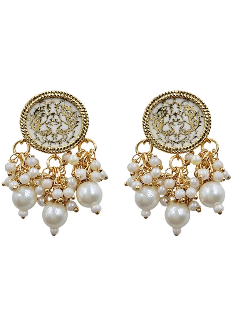 Gold-plated pearl beaded kundan style jewellery set with necklace & earrings