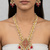 Gold-plated maroon kundan studded pearl cluster long thewa necklace & earrings set