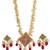 Gold-plated maroon kundan studded pearl cluster long thewa necklace & earrings set