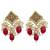 Gold-plated maroon kundan studded pearl cluster long thewa necklace & earrings set