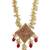 Gold-plated maroon kundan studded pearl cluster long thewa necklace & earrings set