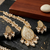 Gold-plated white enamel kundan pearl long haar thewa necklace and earrings jewellery set