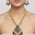 Gold-toned black beaded long necklace set with enamel thewa pendant and earrings