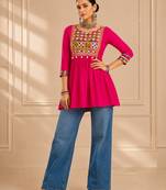 Pink gamthi mirror work rayon kediya top