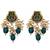 Gold-toned green pearl beaded thewa jewellery set with earrings