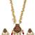 Gold-toned pearl beaded temple jewellery set with maroon stone pendant & earrings
