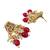 Gold-toned pearl beaded temple jewellery set with maroon stone pendant & earrings