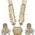 Antique gold-toned kundan pearl cluster necklace set with hexagonal meenakari pendant and pearl jhumka earrings