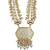 Antique gold-toned kundan pearl cluster necklace set with hexagonal meenakari pendant and pearl jhumka earrings