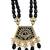 Gold-toned black kundan-studded peacock design long beaded necklace with earrings