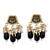 Gold-toned black kundan-studded peacock design long beaded necklace with earrings