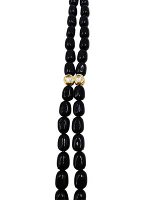 Gold-toned black kundan-studded peacock design long beaded necklace with earrings 5