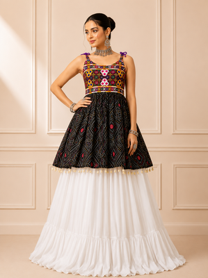 Black Bandhani Kediya with Rayon Cotton Lehenga Set 1