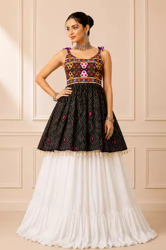 Black Bandhani Kediya with Rayon Cotton Lehenga Set