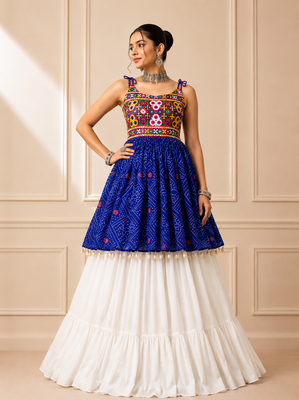Blue Bandhani Kediya with Rayon Cotton Lehenga Set 1