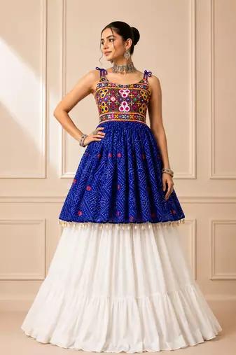 Blue Bandhani Kediya with Rayon Cotton Lehenga Set