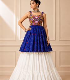 Blue Bandhani Kediya with Rayon Cotton Lehenga Set
