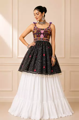 Black Bandhani Kediya with Rayon Cotton Lehenga Set