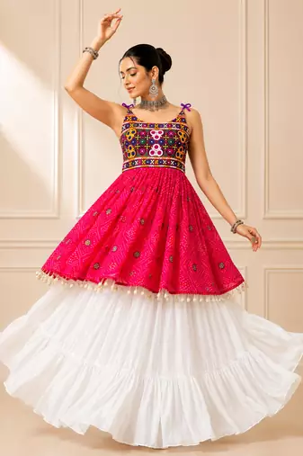 Pink Bandhani Kediya with Rayon Cotton Lehenga Set